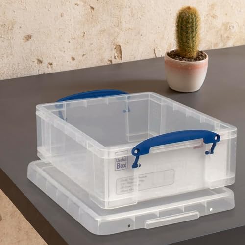 Image of Really Useful Box Stackable 8.1L Plastic Storage Container, 5 Pack | Bin with Snap Lid & Built-In Clip Lock Handles for Home & Office Organization