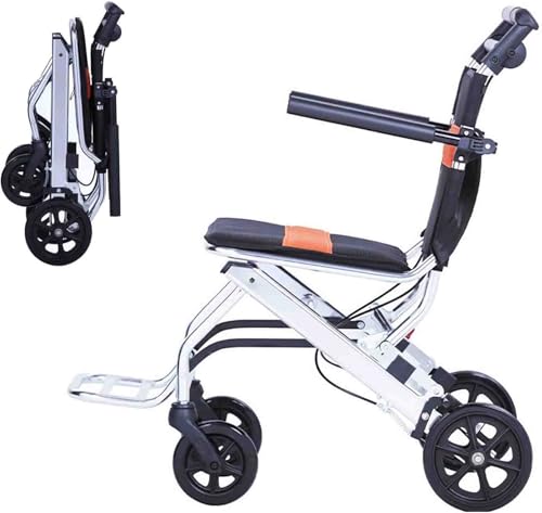 Silla de ruedas plegable para adultos, marco de aluminio ligero con correa de seguridad ajustable y ruedas de poliuretano, ideal para viajes y tránsito