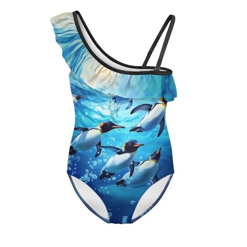 Image of Xpyiqun Swimsuits for Girls 3-14 1-Shoulder Ruffle Bathing Suit One Piece Adjustable Halter Swimming Wear