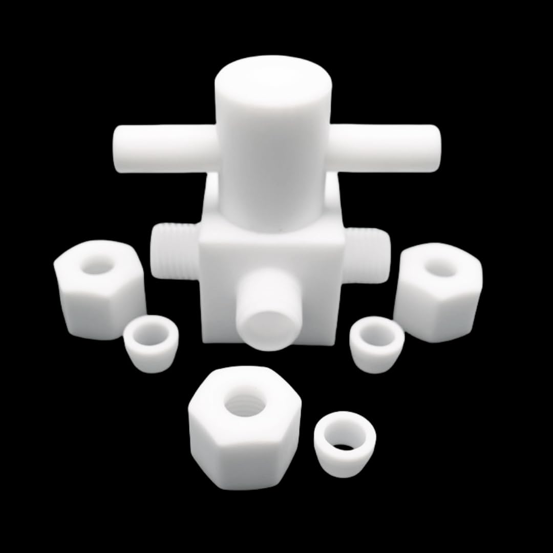 Válvula de bola de 3 vías de PTFE: T duradera de conversión horizontal de PEFT for control de fluidos(3-3-3mm)