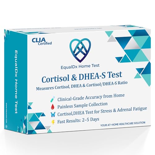 EqualDx Cortisol & DHEA-S Test At-Home Cortisol Test for Stress & Adrenal Fatigue | Measure Hormone Ratio for Sleep Balance & Recovery | Clinical-Grade Accuracy | Painless Collection