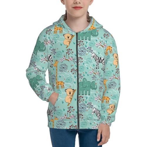 Hand Draw Animals Kids Pullover Hoodies Boys Zip Up Sweatshirts Girls Athletic Clothes with Pocket3