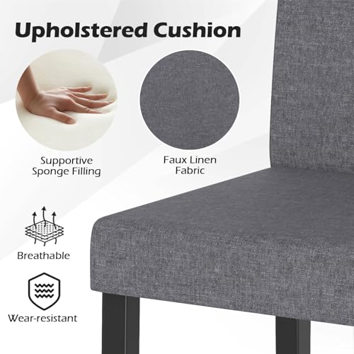 Image of COSTWAY Fabric Armless Dining Chairs Set of 4, Upholstered Kitchen Side Chair w /Rubber Wood Legs, Padded Seat & High Backrest, Mid-Century Modern Accent Chairs for Living Room Restaurant (Dark Gray)
