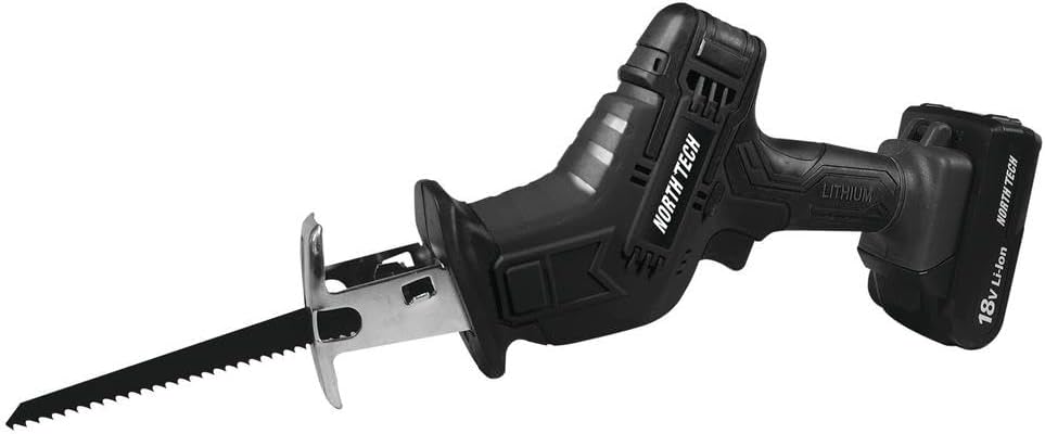 North Tech 18V Cordless Reciprocating Saw Kit with Battery & Charger — 0–3,000 SPM, Tool-Free Blade Change, Lightweight Compact Design