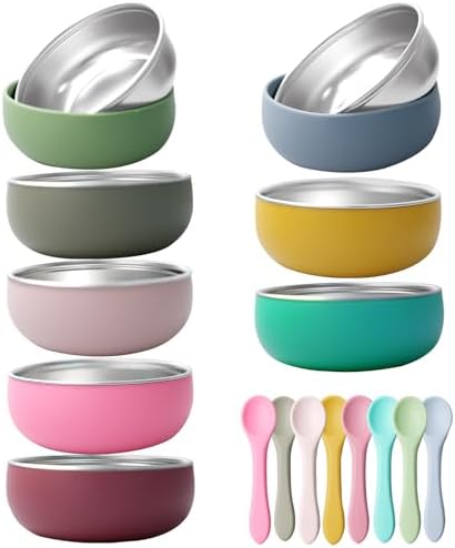 Amazon.com: Bakpoco Stainless Steel Baby Bowls with Suction, 2-in-1 ...
