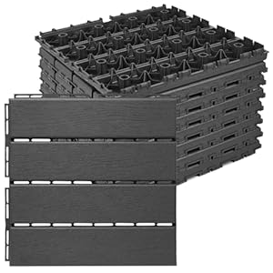 ToLanbbt Plastic Interlocking Deck Tiles 9 Pack 12″x12″ Waterproof Indoor Outdoor Composite Patio Flooring Decking Tiles All Weather Use for Patio Porch Balcony Backyard Poolside, Dark Grey