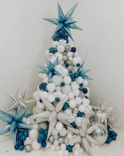 Image of 3pcs 26inch 3D Explosion Star foil balloon, Pearled Blue Foil Cone star burst Balloons for Birthday Wedding New Year Party Event