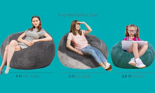 Image of Bean Bag Chair, 4FT Round Memory Foam Filled Bean Bag for Teens & Kids, Ultra Soft Faux Fur Fabric Bean Bag Chairs for Playroom, Living Room, Bedroom, Dark Green