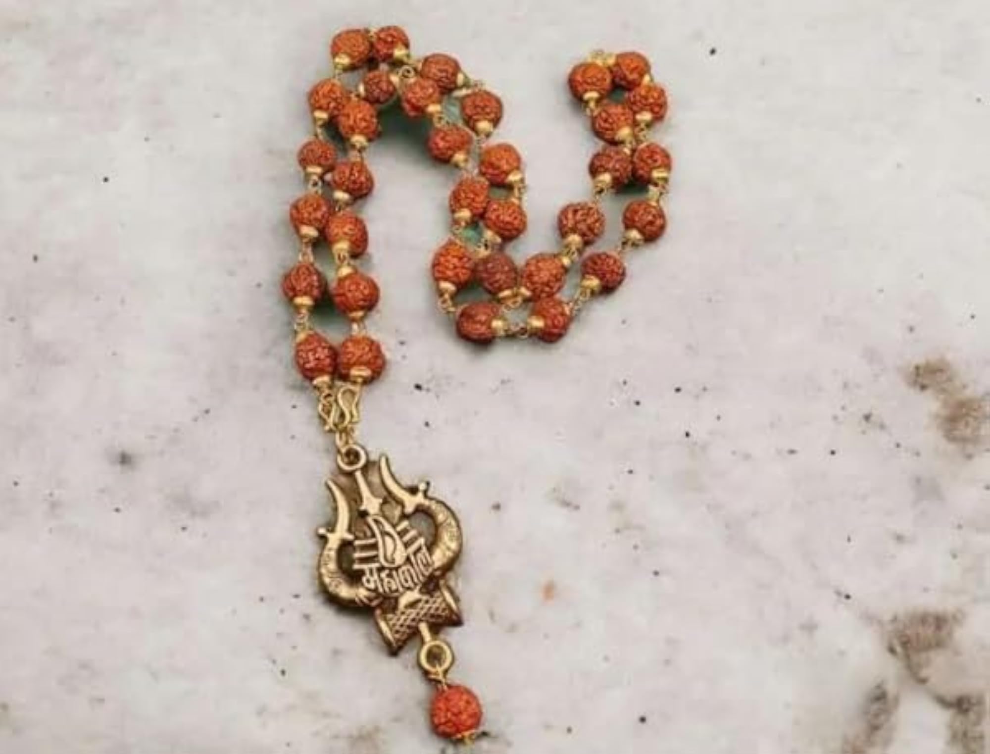 RudraGallery Pure Rudraksha Mala with Trishul Pendant