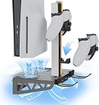 Wall Mount for PS5/Slim/Pro with Charging Station, Stand with Dual Controller Charger and Headphone Hanger and 3-Level Silent Fan Accessories