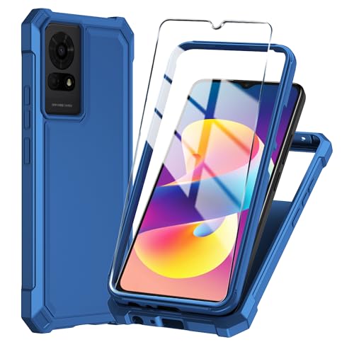 Mocotto for TCL K23 Case TCL K24 TCL50LE Phone Case T434D with Tempered Glass Screen Protector Slim Soft Silicone Full-Body Protective Case for TCL K24 (Blue)