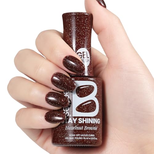 Image of Beetles Glitter Gel Nail Polish - 15ml Stay Shining Hazelnut Brownie Gel Polish Holographic Glitter Nail Art Uv Led Home Salon Long-Lasting Soak-Off Gel Gift for Women