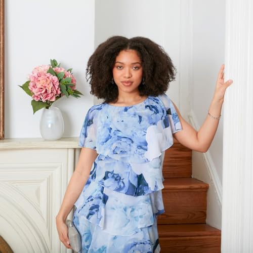 Image of S.L. Fashions Women's Short Sleeve Floral Tiered Chiffon Cocktail Spring /Summer Dress, Wedding Guest Dress