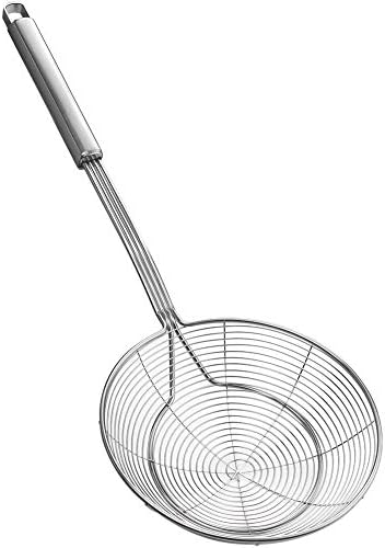 YFWOOD Strainer Skimmer Spider Ladle Stainless Steel, Kitchen Wire Net Spoon with Handle for Frying Scooping Food, Pasta, Spaghetti, Noodle (Diameter: 6.2inch/16cm, Total Length: 16.2inch/41.3cm)