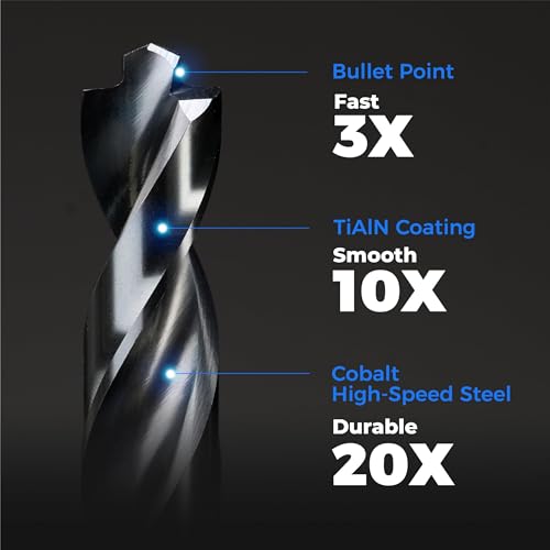 Image of Gifts for Men,toolant Cobalt Drill Bit Set for Metal and Steel, Christmas Gifts,Stocking Stuffers for Adults, TiAlN Coated with Bullet Point Tip, for Hardened Metal&Stainless Steel, 21pcs 1 /16 inch-1 /2 inch