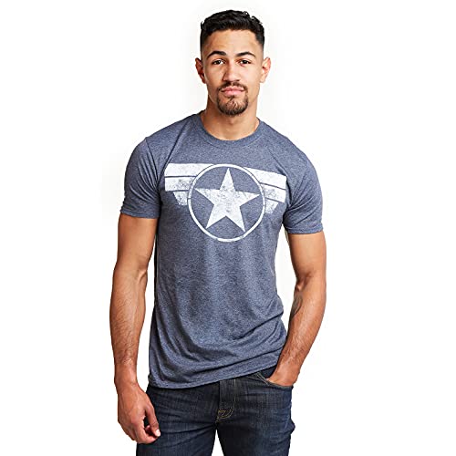 Marvel Cap Logo Camiseta-Camisa, Heather Navy, S para Hombre