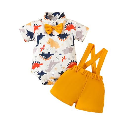 UUAISSO Bebé Niño Ropa De Verano Estampado De Dinosaurio Tops De Manga Corta Conjunto De Pantalones Cortos Con Tirantes Naranja 3 6 meses