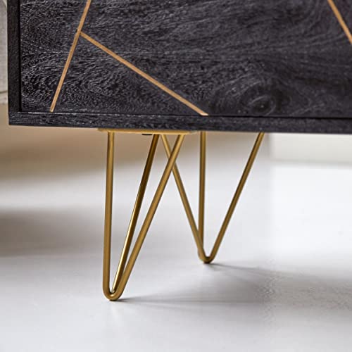 Image of The Attic Clapham TV Cabinet|Solid Wood Sideboard TV Cabinet for Living Room | Wooden Free Standing TV Unit Side Board Table with Storage|Black Matte Finish