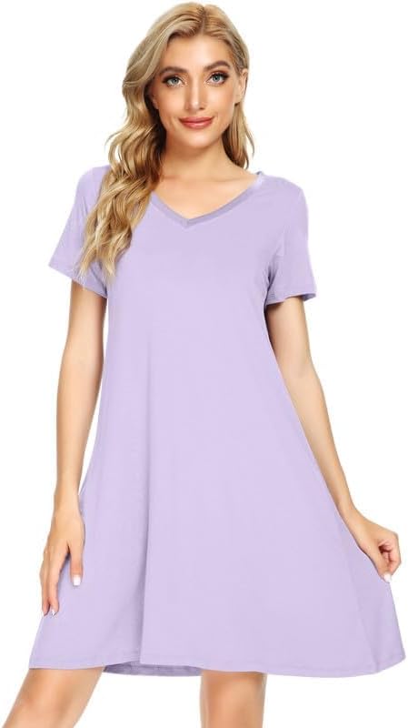 Women's Loose Comfy Nightgowns Soft Sleep Shirts Viscose from Bamboo Gowns Short Sleeve Pjs Dress S-XXL - Image 2