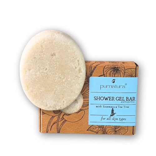 Purnatura Gel de Ducha Sólido Antiséptico con Aceite de Árbol de Té y Romero | Hidratación y Protección para Todo Tipo de Piel | 90 g | Ecológico y Sostenible