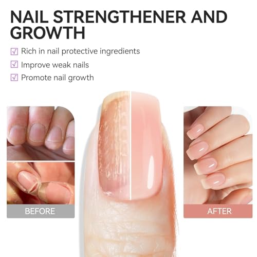 Image of Gelike EC Nail Growth Strengthener for Woman: Nude Blush 6 in 1 Natural Nail Hardener Extra Strong and Growth - Nail Polish Hardener for Weak and Damaged Nails