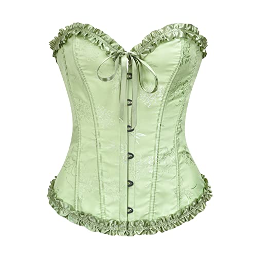 Vrapo Korsett Damen - Bustier Corset Top für Frauen - Vollbrust Corsage Schnürkorsett Taillenformer Dessous - Pflaumenblüten Bambus Muster - Schilf...