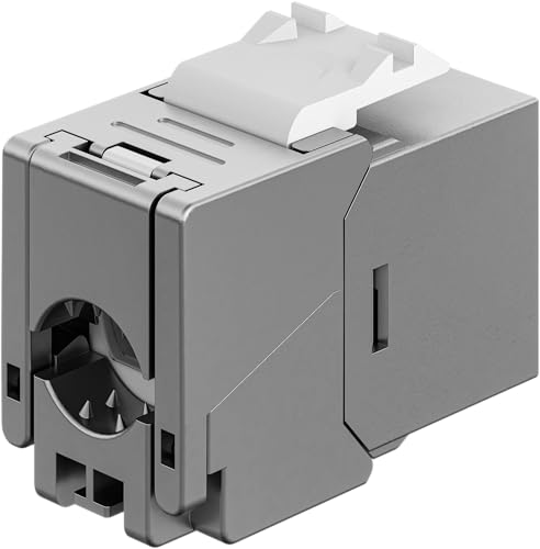goobay RJ45 Keystone Module Cat 6A STP – Slim & Short Design, assemblage sans outils, 10 Gbit/s, PoE+, blindé, extra court (29 mm), idéal pour panneau de brassage et prise réseau 77942