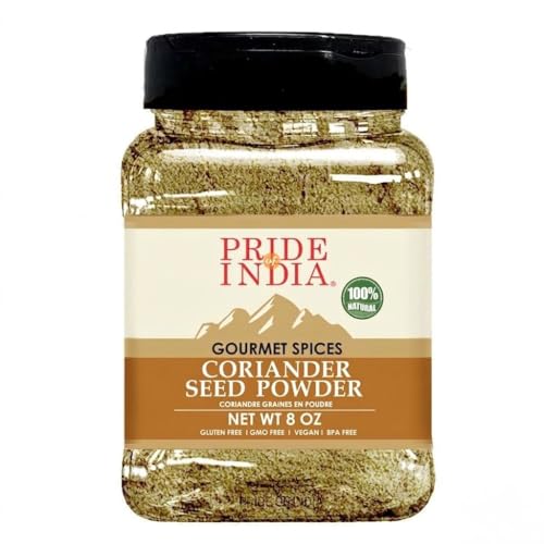 Pride Of India - Organic Coriander Seed Ground- 18 oz (510 gm) Large Dual Sifting Jar - Authentic Indian Culinary Spice - Best for Sausages, Indian Curries & Pickles - Superb Value for Money