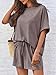 Womens Crew Neck Two Piece short Sets, Oversized Short Sleeve T-shirts Drawstring Shorts 2025 Two Piece Lounge Set (Khaki,M)