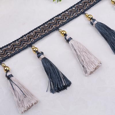 Frędzle, warkoczowe koraliki wiszące, 12 jardów, lamówka do zasłon DIY, warkocz, frędzle, wstążka(Dark Blue)