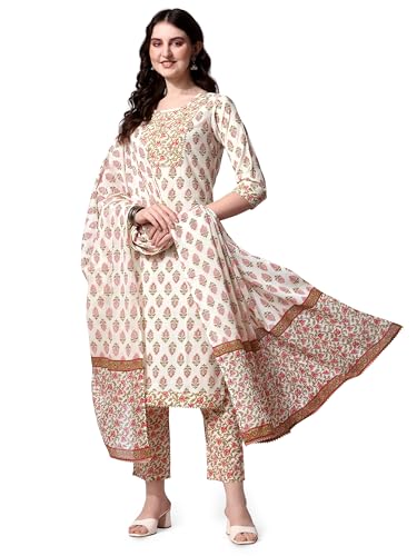 Image of MIRCHI FASHION Women's Designer Straight Fit Cotton Printed and Embellished Kurta Set with Trouser Pant and Dupatta