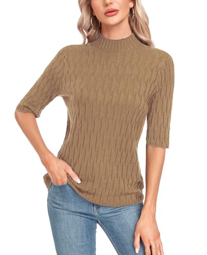 Image of MINTLIMIT Womens Turtleneck Sweaters Short Sleeve 2024 Fall Winter Casual Texture Shirt Blouse Knit Pullover Sweater