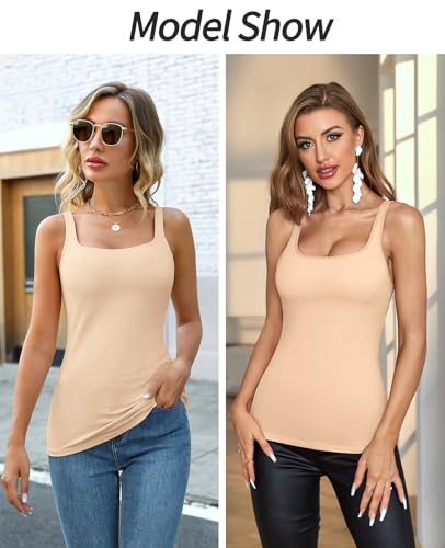 Image of V FOR CITY Women's Cotton Tank Top with Unpadded Shelf Bra Adjustable Wide Strap Camisole Summer Basic Udershirts