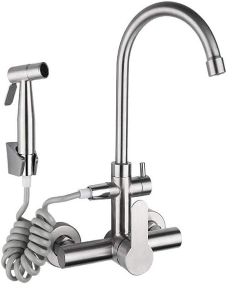Robinet d'eau rotation 360 double trou avec douchette pistolet intégrée