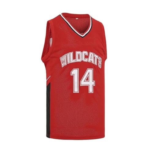Mens Basketball Jersey Wildcats High School Shirt Hiphop Movie 14 Troy Bolton Basketball Jersey Red #14 3X-Large