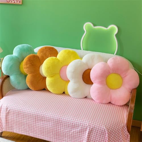 Chickwin Süße Blumenförmiges Plüsch Kissen - Weiches Aesthetic Kawaii Blumenboden Kissen für Zimmer, Hause, Sofa Dekoration (35 * 35, Weiß)