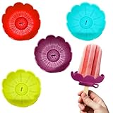 Colorich 4 Stück Silikon Tropffreie Eis am Stiel, Wiederverwendbare Eishalterung Kinder, Eis Tropfschutz, BPA-Frei Eis Halter mit Runder Schale für Jungen&Mädchen