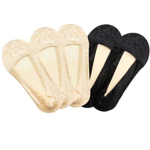 Lace No Show Socks Women's Low Cut Nonslip Liner Sock Invisible 5 Pairs 5-9 (5-8, 3 Beige 2 Black), (W1) #TOP6