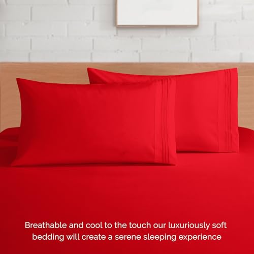 Elegant Comfort Luxurious 1500 Premium Hotel Quality Microfiber 4-Piece Sheet Set, 18-24 Inches Deep - Extra Deep Pocket Sheets - Ultra Soft 4PC Deep Pocket Sheets, Twin/Twin XL, Red