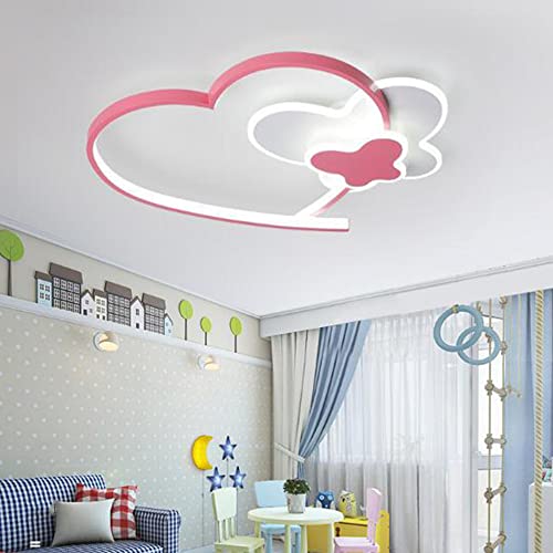 Lfoute Heart Ceiling Light LED Modern Chandelier Dimmable Children's Room Lamp with Remote Control Boys Girls Bedroom Dining Room Living Room Ceiling Lighting Acrylic Lampshade Pink,D