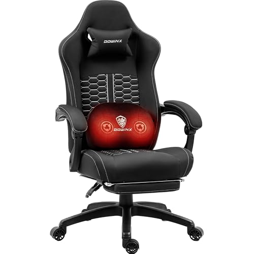 Dowinx Gaming Chair with Heated Massage Lumbar Support, Ergonomic Gaming Computer Chair with Pocket Spring Cushion and Footrest, Recliner High Back PC Chair for Adult, 330lbs, Black
