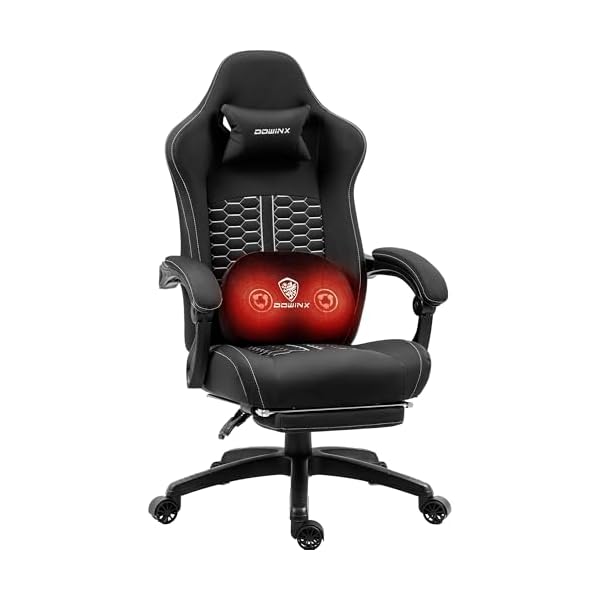Dowinx Gaming Chair with Heated Massage Lumbar Support, Ergonomic Gaming Computer Chair with Pocket Spring Cushion and Footrest, Recliner High Back PC Chair for Adult, 330lbs, Black