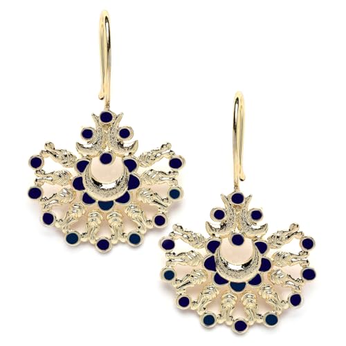 Image of Karatcart Silver Tone Diamond Shape Pink and Blue Carved Stone Studded Drop Earrings for Women