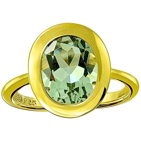 RB Gems Sterling Silver 925 Ring Genuine Gemstone Oval 10x8 mm with Rhodium-Plated Finish, Bezel-Setting (Green Amethyst, 6) Cover