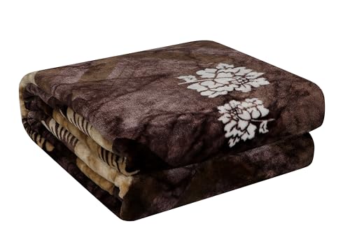 Image of Premium Ultra Soft Flannel Printed Single Blanket 220x160 cm| 200 GSM Warm & Cozy All Season AC Blanket| Lightweight Travel /Camping Throw for Sofa & Couch| Winter Duvet /Quilt- Brown