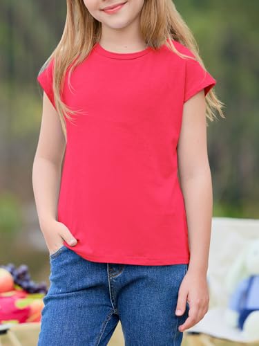 Image of Imily Bela Girls Short Sleeve T Shirts Crew Neck Cap Sleeve Tank Tops Casual Loose Summer Shirt Kids 5-14 Years