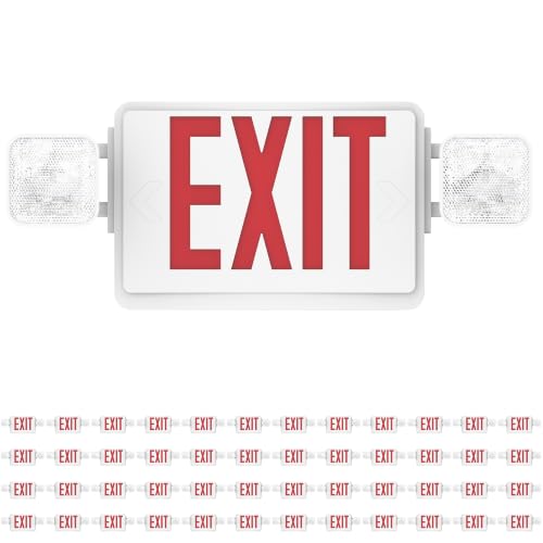 Sunco 48 Pack Red LED Exit Sign with Emergency Lights, Two Adjustable Square Head Lights, 94V-0 Fire Resistant, Backup Battery, 120-277V, Wall or Ceiling Mount, Commercial Grade Double Sided