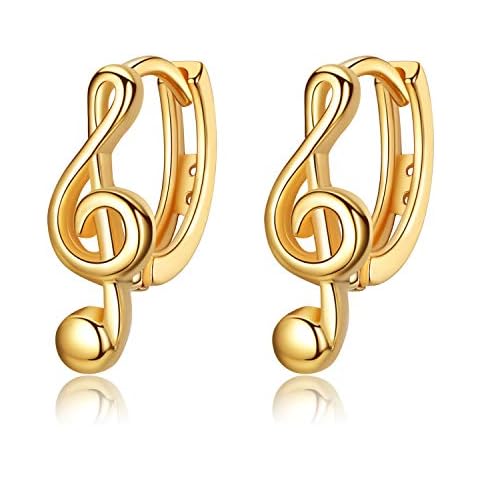 VIKI LYNN Music Note Hoop Earrings for Women Gifts 925 Sterling Silver 18K Gold Plated Jewelry Cover