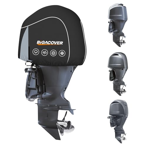 Outboard Motor Cover for Yamaha 2015-2022 F200/F175/F150 (B-Series) 2.8L 4-Cylinder Waterproof 600D Heavy Duty Boat Engine Cowling Cover with Soft Cotton Lining Black Gray Patchwork Fade Resistant