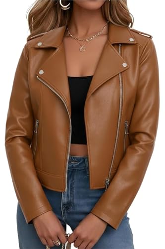 Chaqueta de piel sintética mujer abrigo corto vintage cremallera rockera